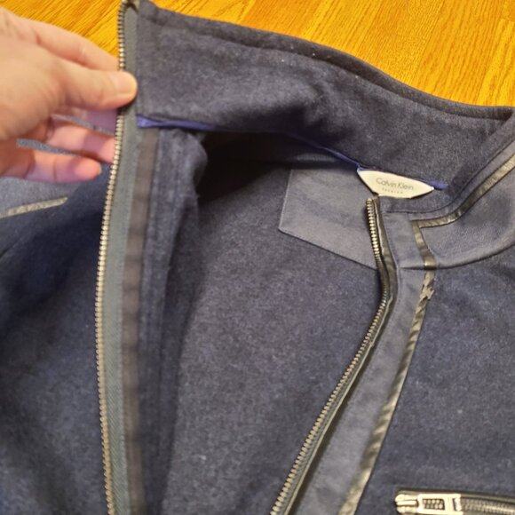 Calvin Klein Premium Wool Jacket With Faux Leather Denim Trim Size Medium - Picture 12 of 12